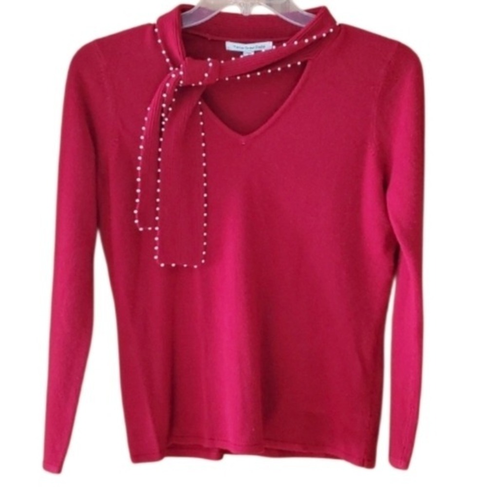 Mercer Street Studio Red Be Mine Sweater With Pearl Edged Tie Size Small
